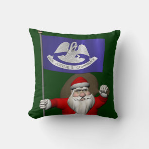 Santa Claus With Ensign Of  Louisiana Throw Pillow