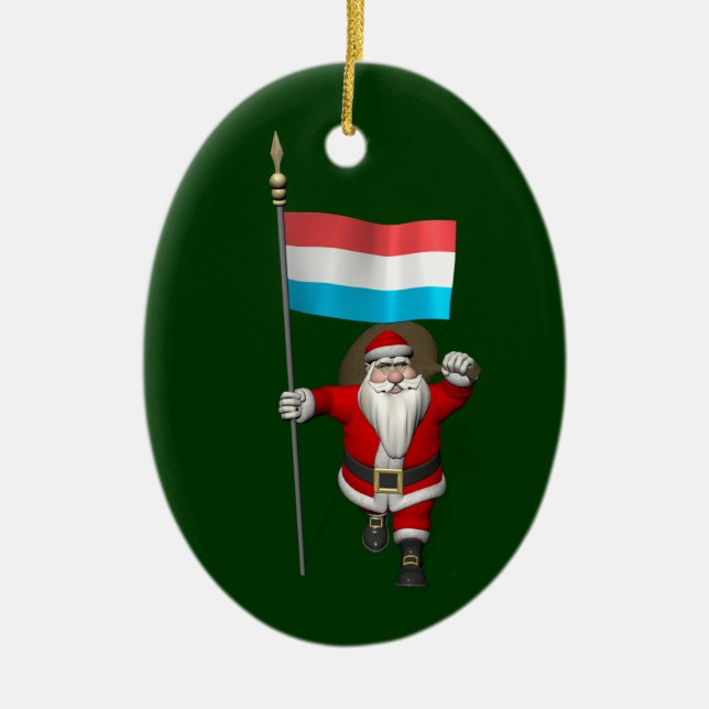 Santa Claus With Ensign Of Luxembourg Ceramic Ornament (Front)