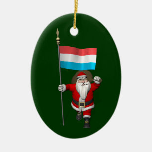 Santa Claus With Ensign Of Luxembourg Ceramic Ornament