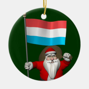 Santa Claus With Ensign Of Luxembourg Ceramic Ornament