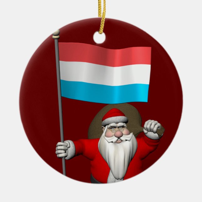 Santa Claus With Ensign Of Luxembourg Ceramic Ornament (Front)