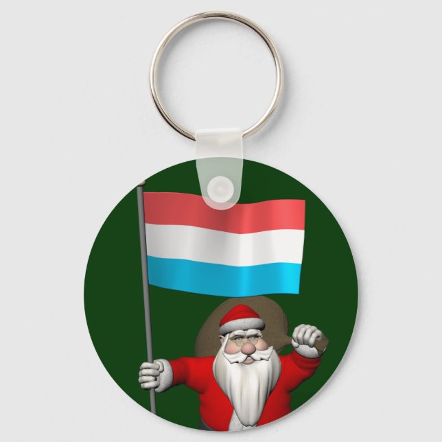 Santa Claus With Ensign Of Luxembourg Keychain (Front)