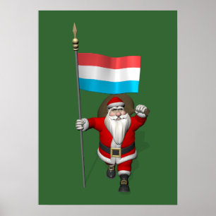 Santa Claus With Ensign Of Luxembourg Poster