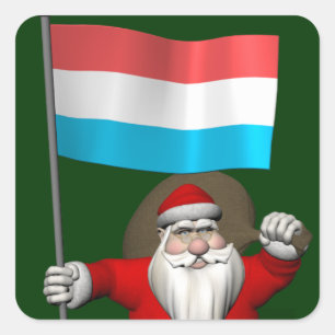 Santa Claus With Ensign Of Luxembourg Square Sticker