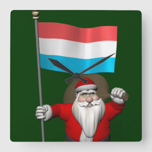 Santa Claus With Ensign Of Luxembourg Square Wall Clock