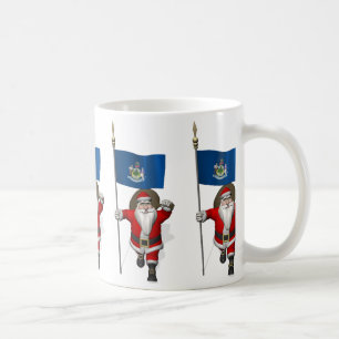 Santa Claus With Ensign Of Maine Coffee Mug