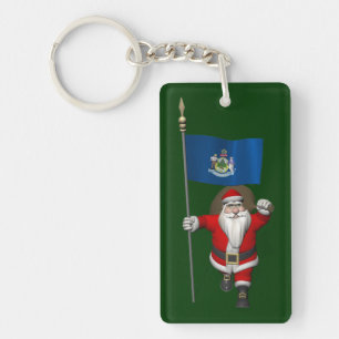Santa Claus With Ensign Of Maine Keychain