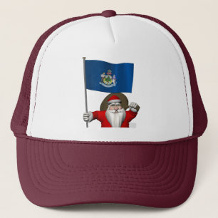 Santa Claus With Ensign Of Maine Trucker Hat