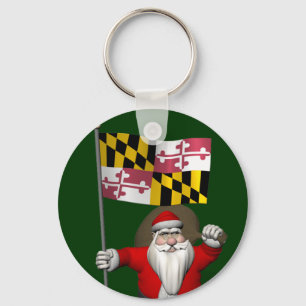 Santa Claus With Ensign Of Maryland Keychain