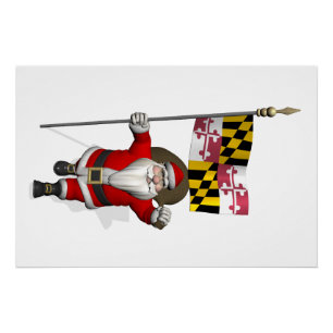 Santa Claus With Ensign Of Maryland Poster