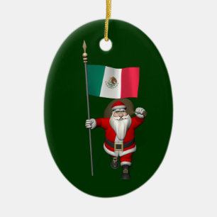 Santa Claus With Ensign Of Mexico Ceramic Ornament