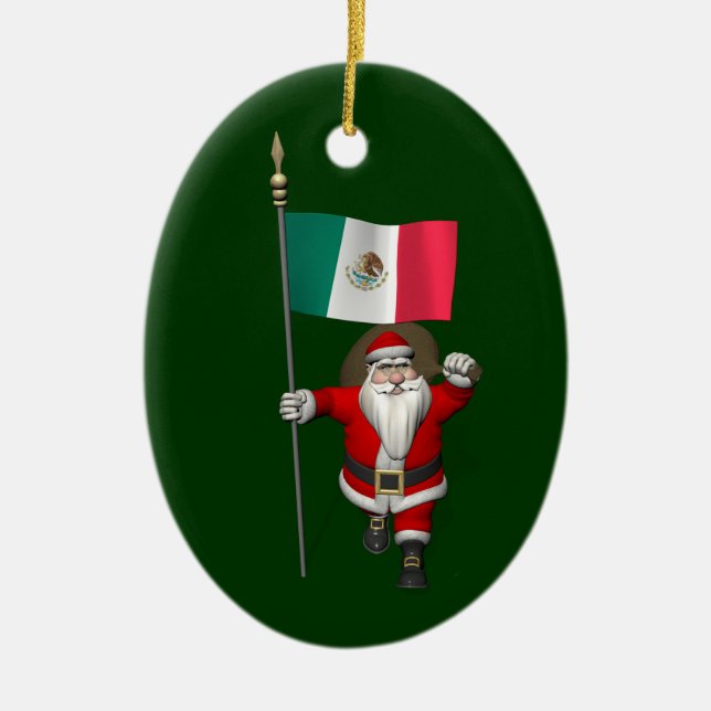 Santa Claus With Ensign Of Mexico Ceramic Ornament (Front)