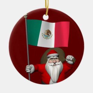 Santa Claus With Ensign Of Mexico Ceramic Ornament