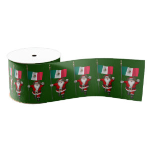 Santa Claus With Ensign Of Mexico Grosgrain Ribbon