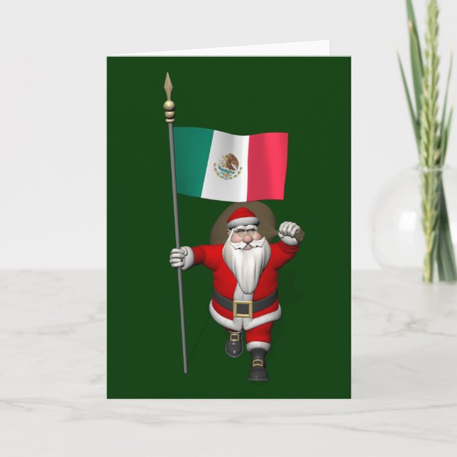 Santa Claus With Ensign Of Mexico Holiday Card (Front)