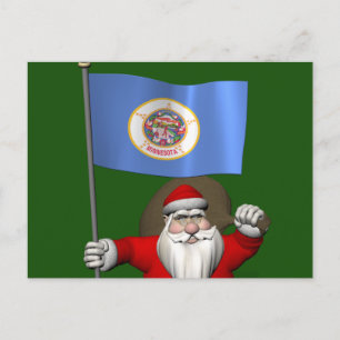 Santa Claus With Ensign Of Minnesota Holiday Postcard