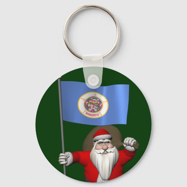 Santa Claus With Ensign Of Minnesota Keychain (Front)