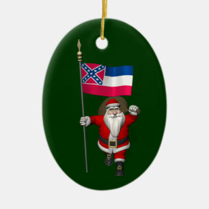 Santa Claus With Ensign Of Mississippi Ceramic Ornament