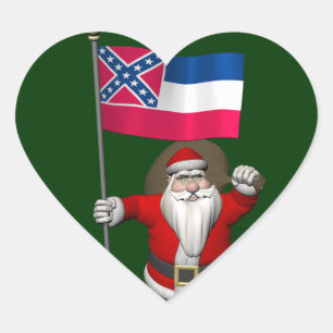 Santa Claus With Ensign Of Mississippi Heart Sticker