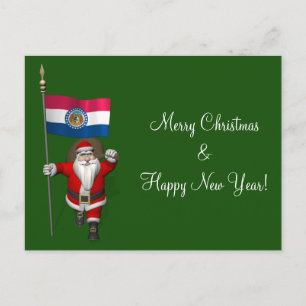Santa Claus With Ensign Of Missouri Holiday Postcard