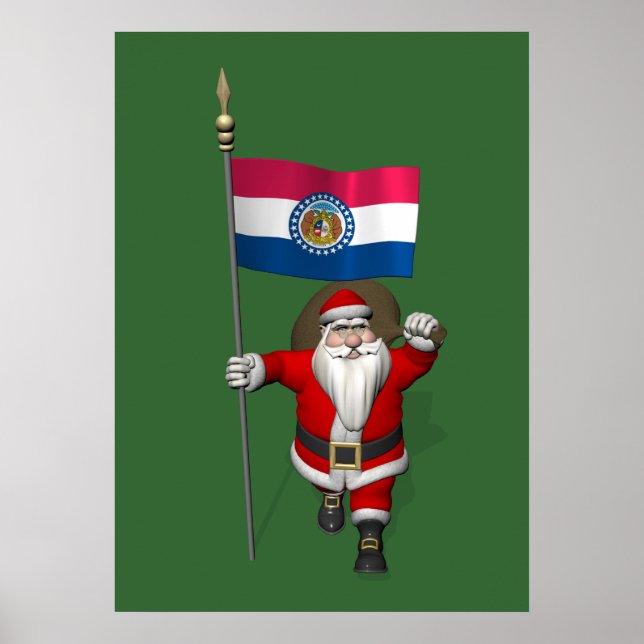 Santa Claus With Ensign Of Missouri Poster (Front)