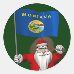 Santa Claus With Ensign Of Montana Classic Round Sticker