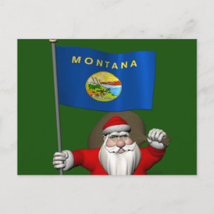 Santa Claus With Ensign Of Montana Holiday Postcard