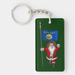 Santa Claus With Ensign Of Montana Keychain