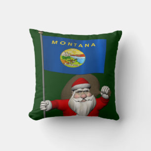 Santa Claus With Ensign Of Montana Throw Pillow