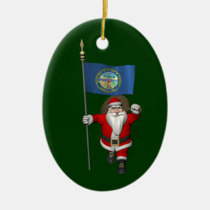 Santa Claus With Ensign Of Nebraska Ceramic Ornament