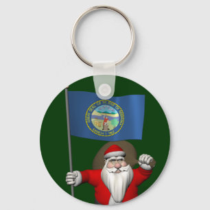 Santa Claus With Ensign Of Nebraska Keychain