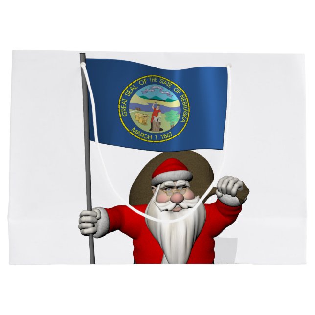 Santa Claus With Ensign Of Nebraska Large Gift Bag (Back)