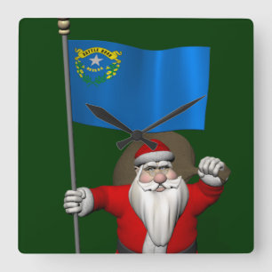 Santa Claus With Ensign Of Nevada Square Wall Clock