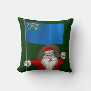Santa Claus With Ensign Of Nevada Throw Pillow