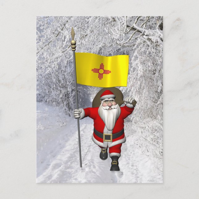 Santa Claus With Ensign Of New Mexico Holiday Postcard (Front)