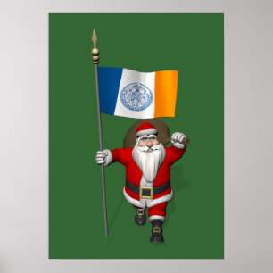 Santa Claus With Ensign Of New York City Poster
