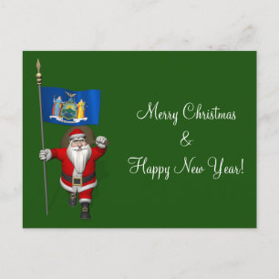 Santa Claus With Ensign Of New York US State Holiday Postcard