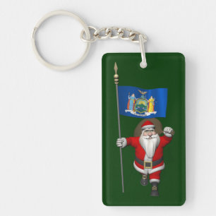 Santa Claus With Ensign Of New York US State Keychain