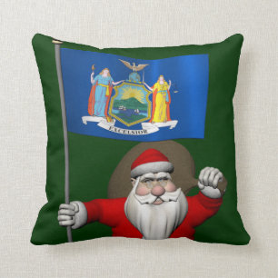 Santa Claus With Ensign Of New York US State Throw Pillow