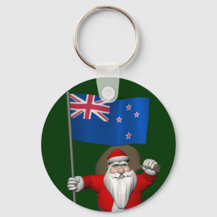 Santa Claus With Ensign Of New Zealand Keychain