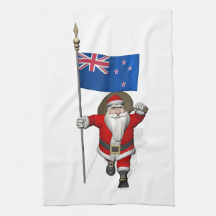 Santa Claus With Ensign Of New Zealand Kitchen Towel
