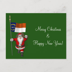 Santa Claus With Ensign Of North Carolina Holiday Postcard