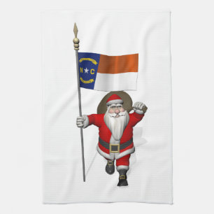Santa Claus With Ensign Of North Carolina Kitchen Towel