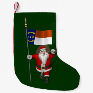 Santa Claus With Ensign Of North Carolina Small Christmas Stocking