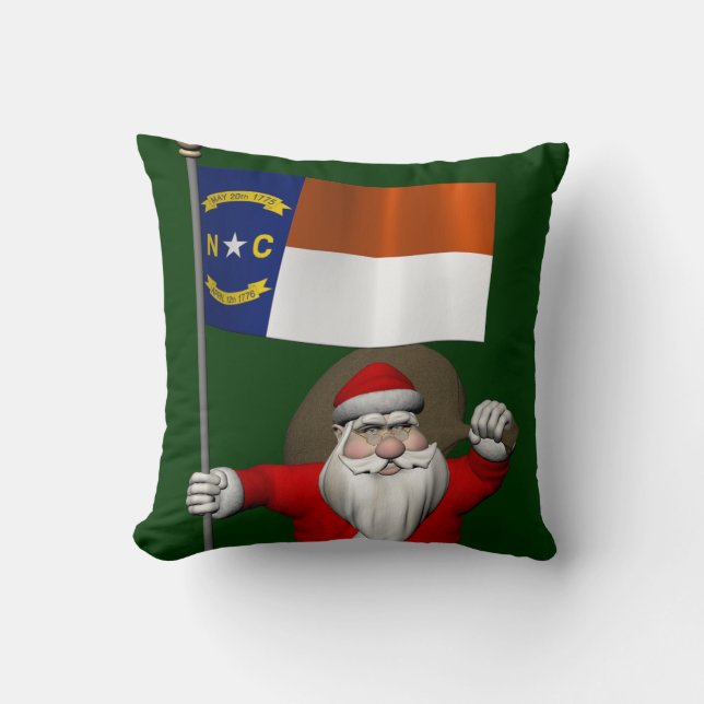 Santa Claus With Ensign Of North Carolina Throw Pillow (Front)