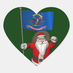 Santa Claus With Ensign Of North Dakota Heart Sticker