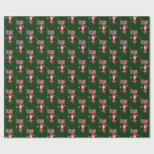 Santa Claus With Ensign Of Norway Wrapping Paper (Flat)