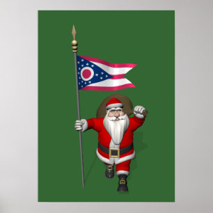 Santa Claus With Ensign Of Ohio Poster
