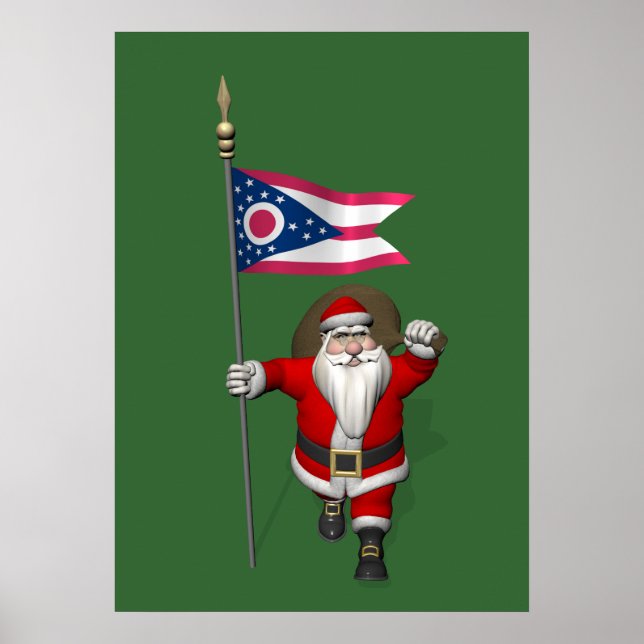Santa Claus With Ensign Of Ohio Poster (Front)