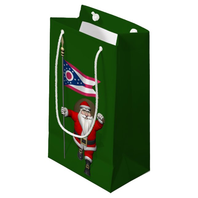 Santa Claus With Ensign Of Ohio Small Gift Bag (Front Angled)